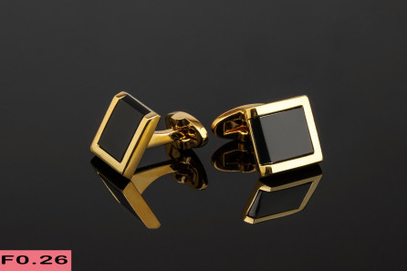 Gold Stainless Steel Black Square Cufflinks